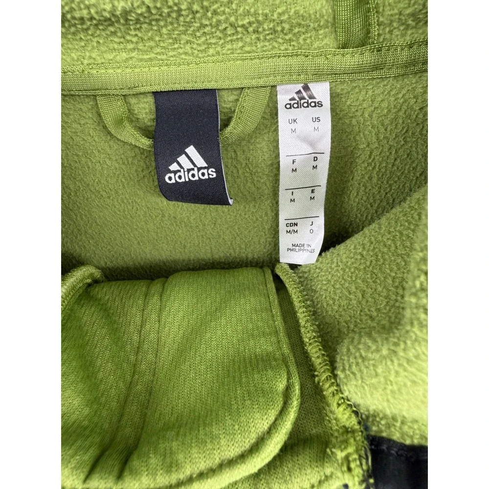 Adidas Mens 1/4 Zip Fleece Hoodie Olive Green‎ Mixed Media Pullover Size M